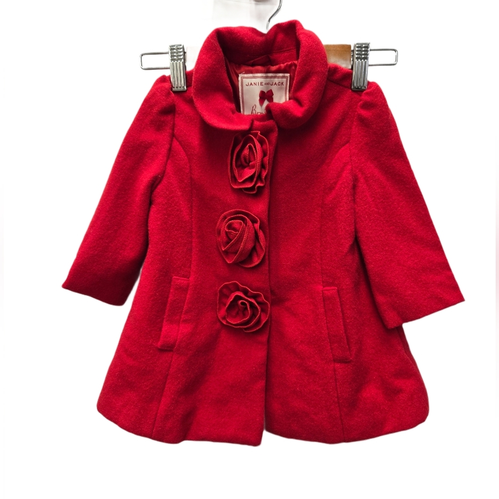 Janie and Jack Wool Red Rosette Rose Coat
